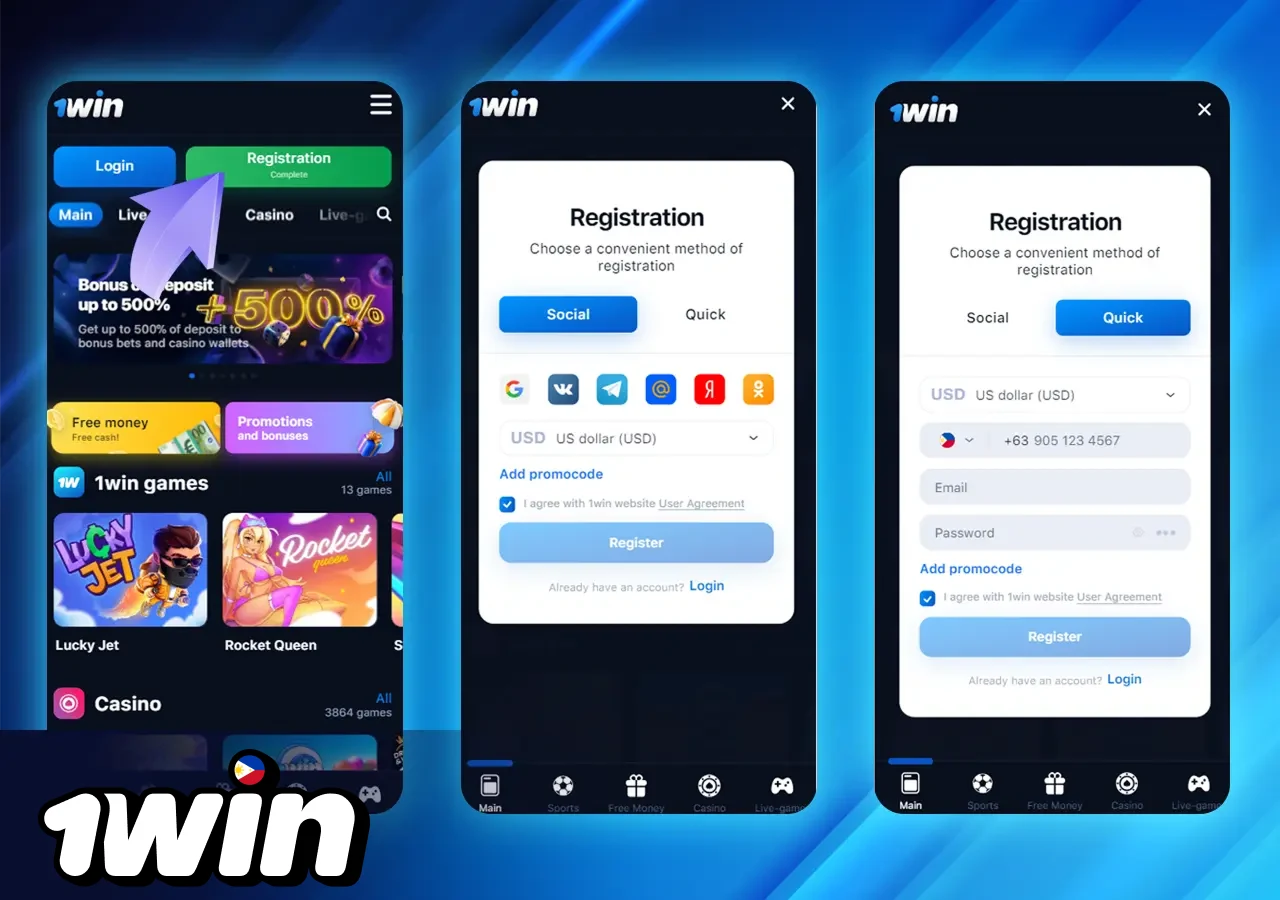 Process of registering a new 1win account