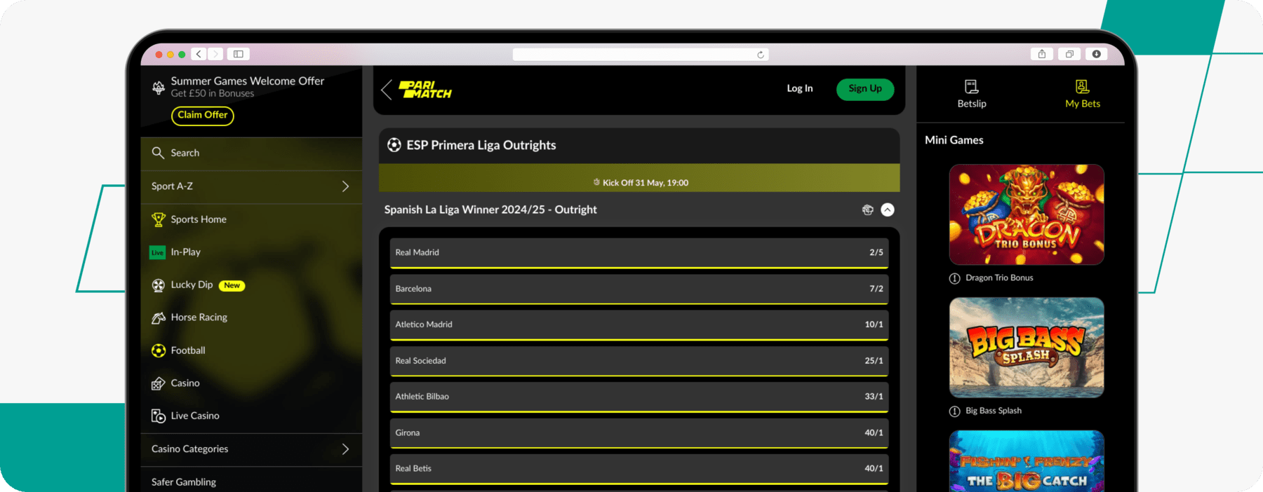 screenshot of parimatch la liga betting odds